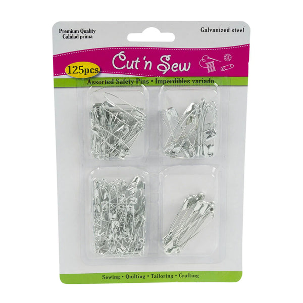 SAFETY PINS ASSORTED SIZES 125pc 12CT