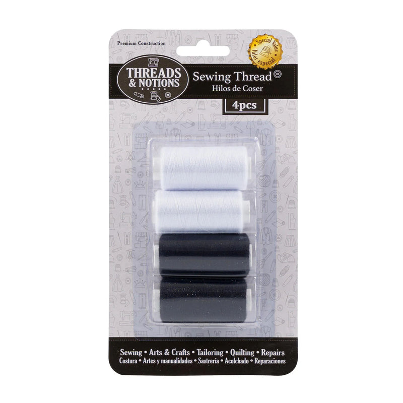 SEWING THREAD 4CT BLACK AND WHITE PK12 / UOM C36