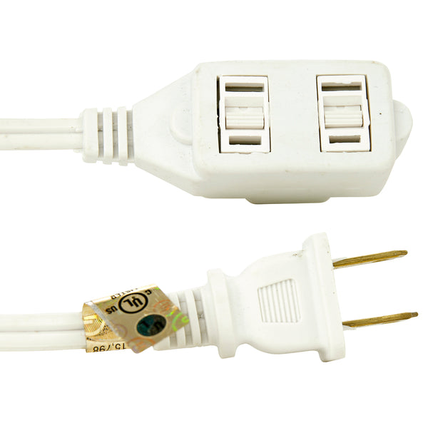 12-Foot Household Extension Cord, Three 2-Prong Polarized Sockets, Tamper Guards, Indoor Use, For Small Appliances, White - UL Listed (12 Pack)