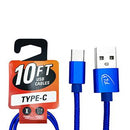 Cable trenzado Type-C de 10 pies en colores variados (paquete de 30)