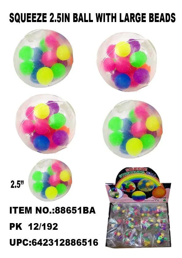 TOYS STICKY AND SQUEEZE BALL COLOR BEADS DISPLAY 12CT