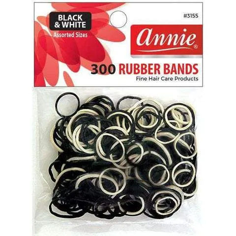 ANNIE RUBBER BANDS ASST SIZE 300CT BLACK / WHITE CS12
