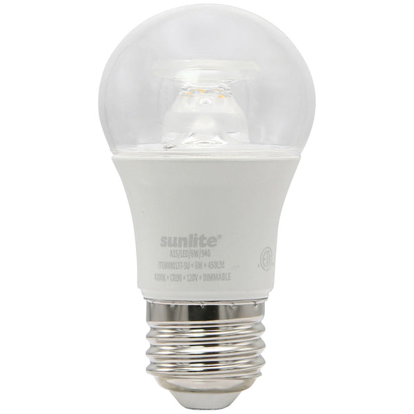 LED A15 Appliance Clear Light Bulb, 6 Watts (40W Equivalent), 450 Lumens, Medium Base (E26), 90 CRI, Dimmable, ETL Listed, Ceiling Fan, Title-20 Compliant, 4000K Cool White, 1 Count (6 Pack)